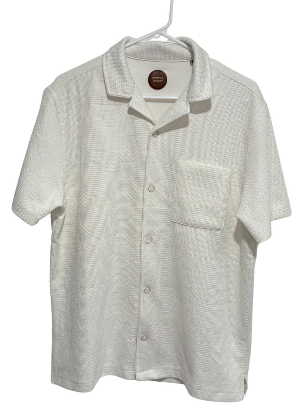 Common People Men White Texture Button Down Cotton Shirt Medium Resort Minimalis